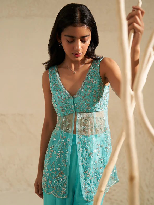 Cassia Aqua Blue Sharara Set