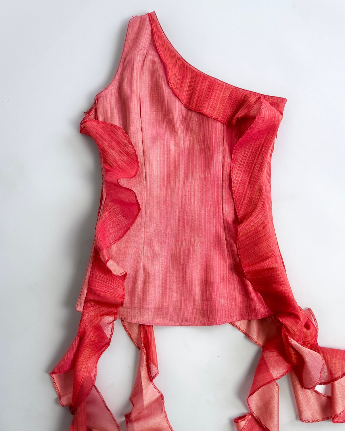 Ruffle Overlay Top – Coral Rose