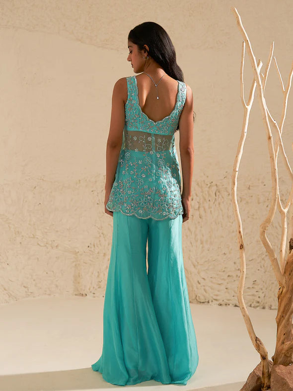 Cassia Aqua Blue Sharara Set