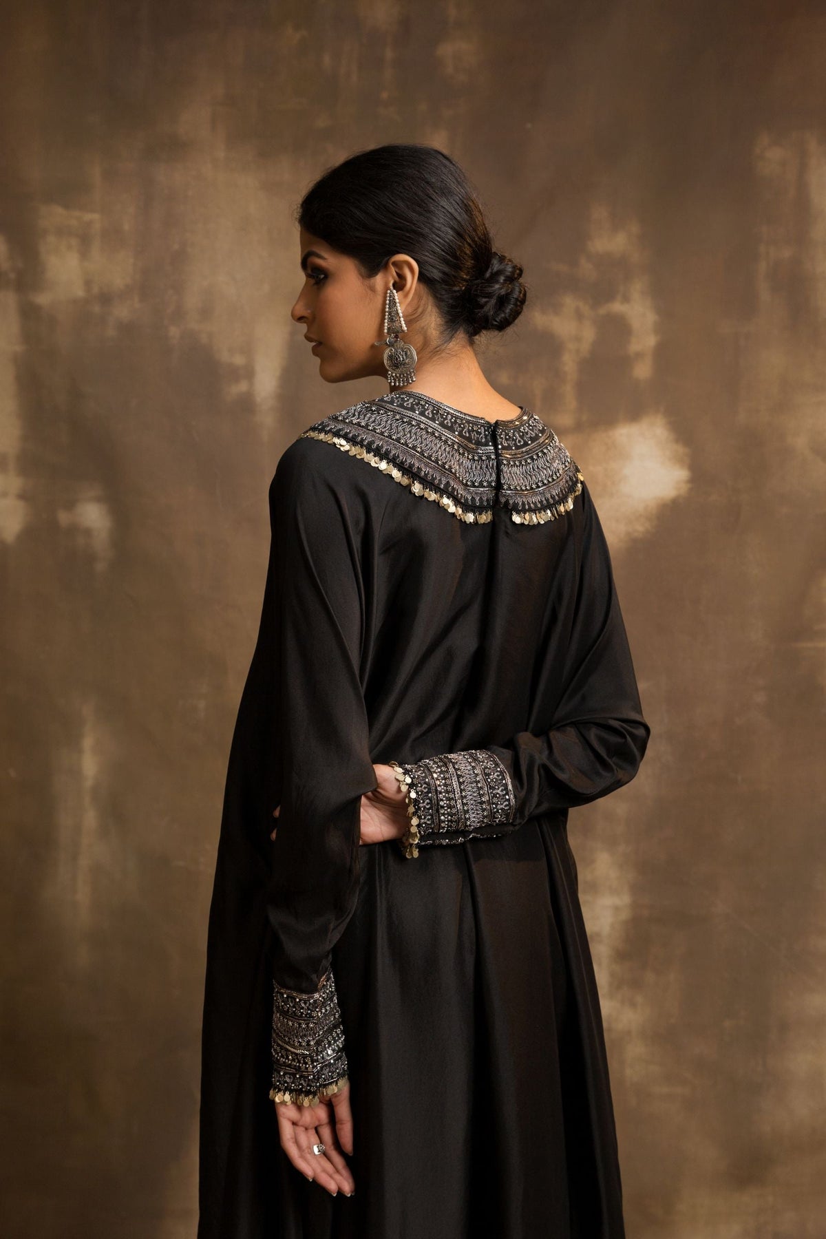 BLACK HIGH LOW ANARKALI WITH DHOTI
