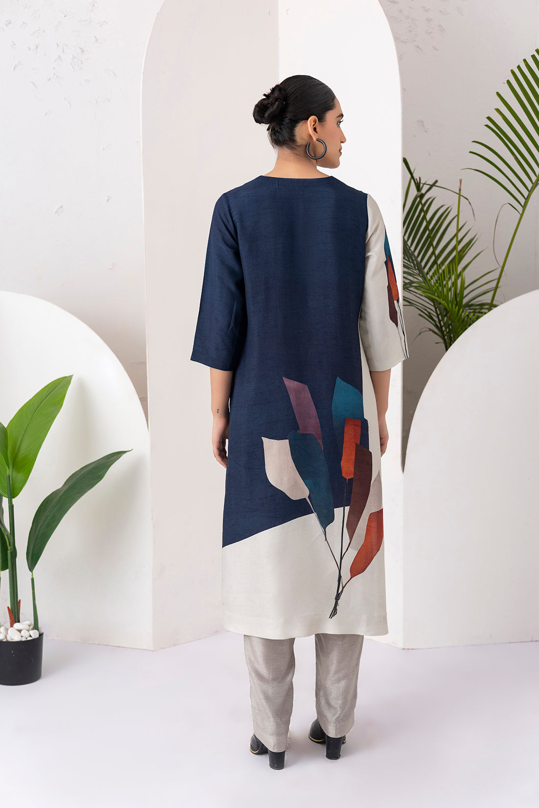 Blue & Ivory Viscose Dupion Printed Tunic  (1 PC)