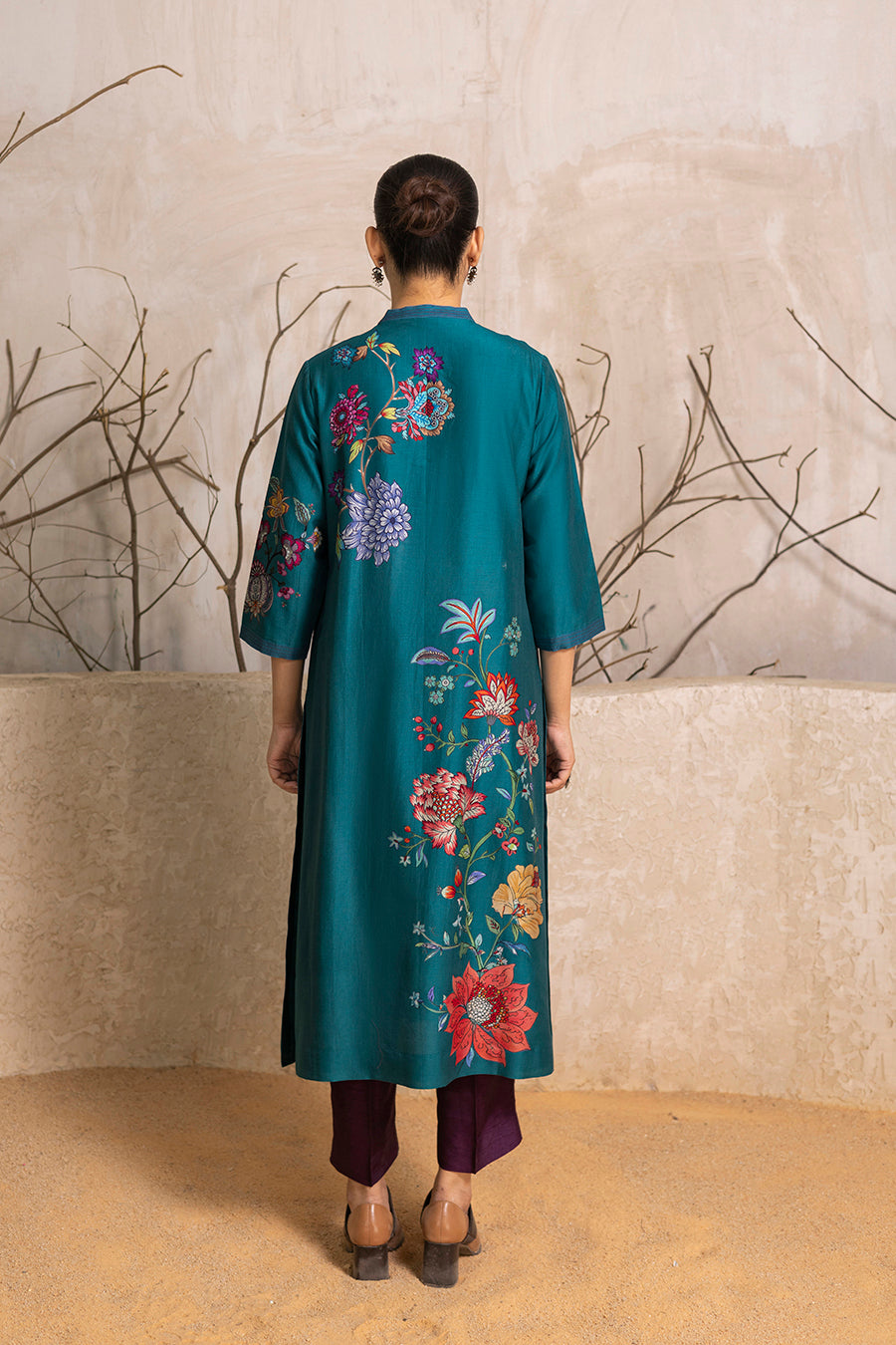 Emerald Silk Chanderi Floral Printed Tunic (1 PC)