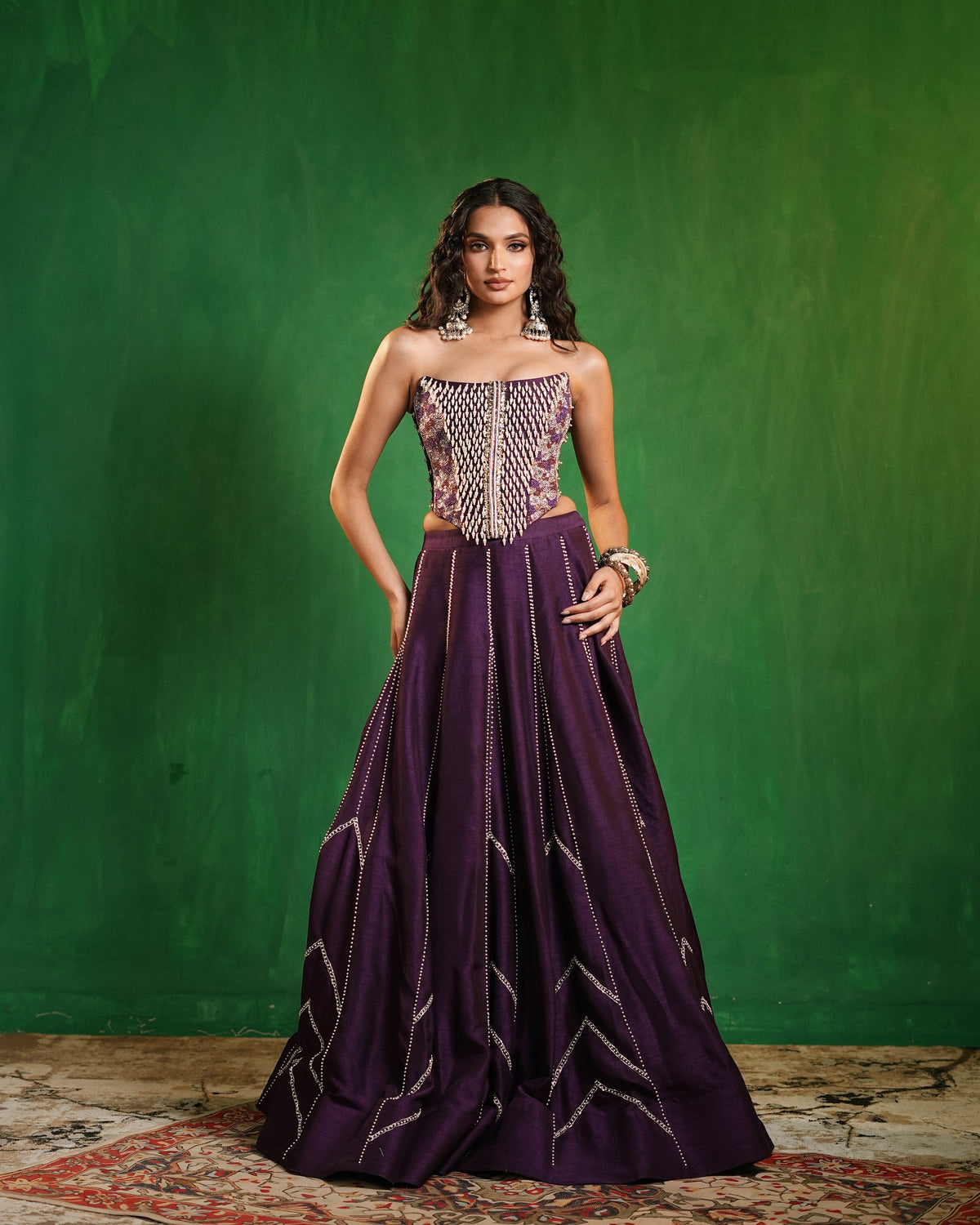 Dark Purple Corset Heavy Lehenga Set (Set of 2)