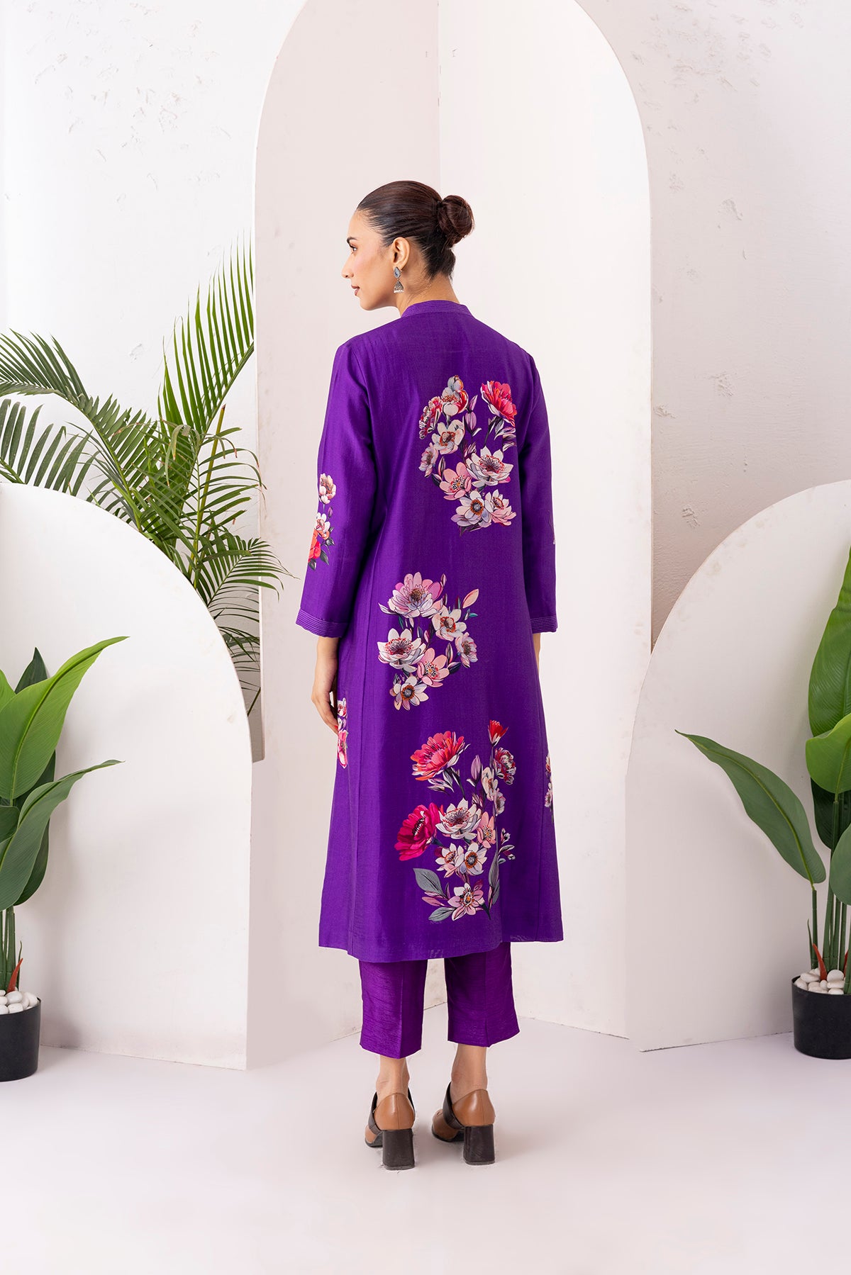 Purple Silk Chanderi Printed Tunic