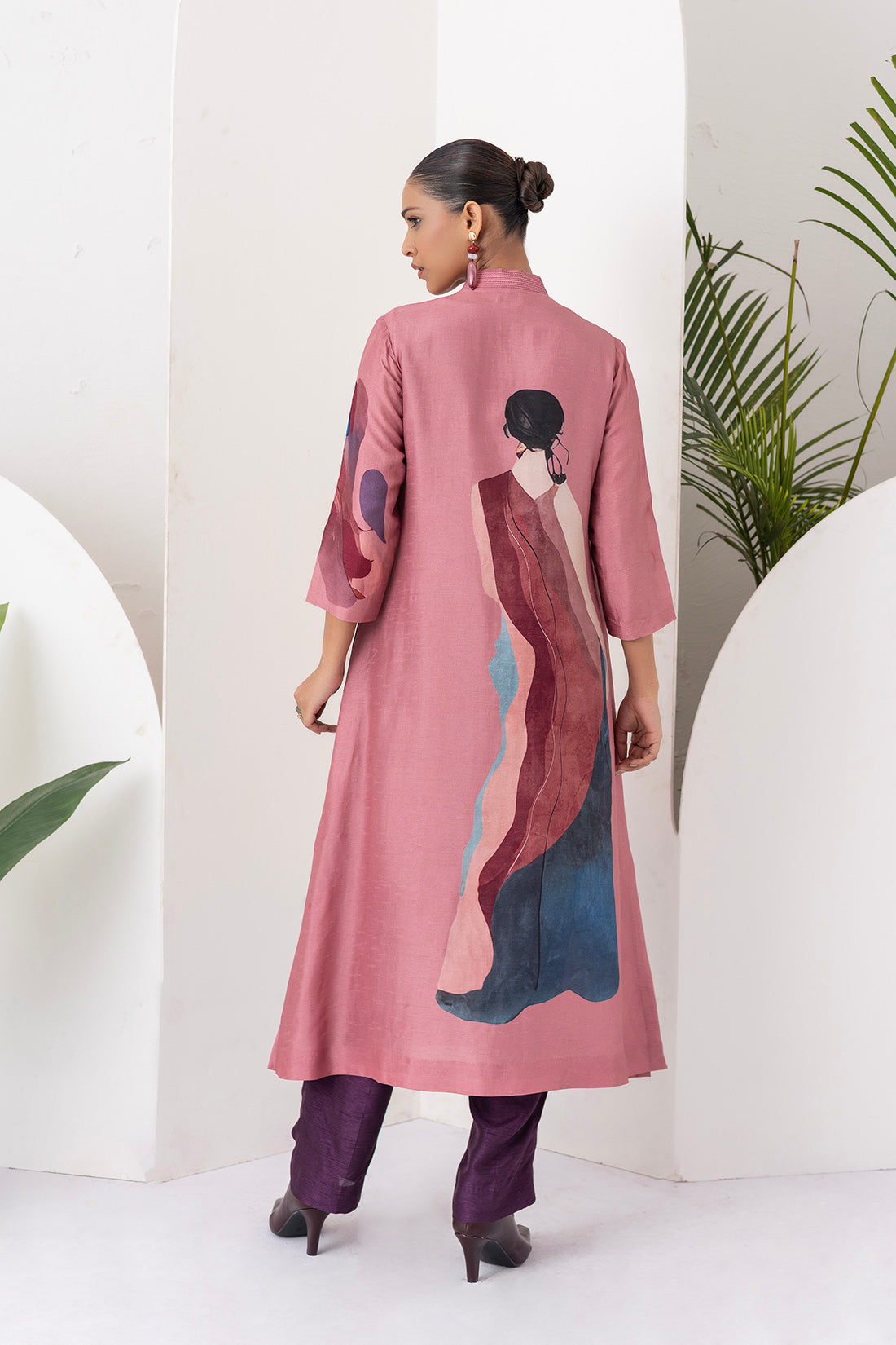 Salmon Pink Viscose Dupion Printed Dress  (1 PC)