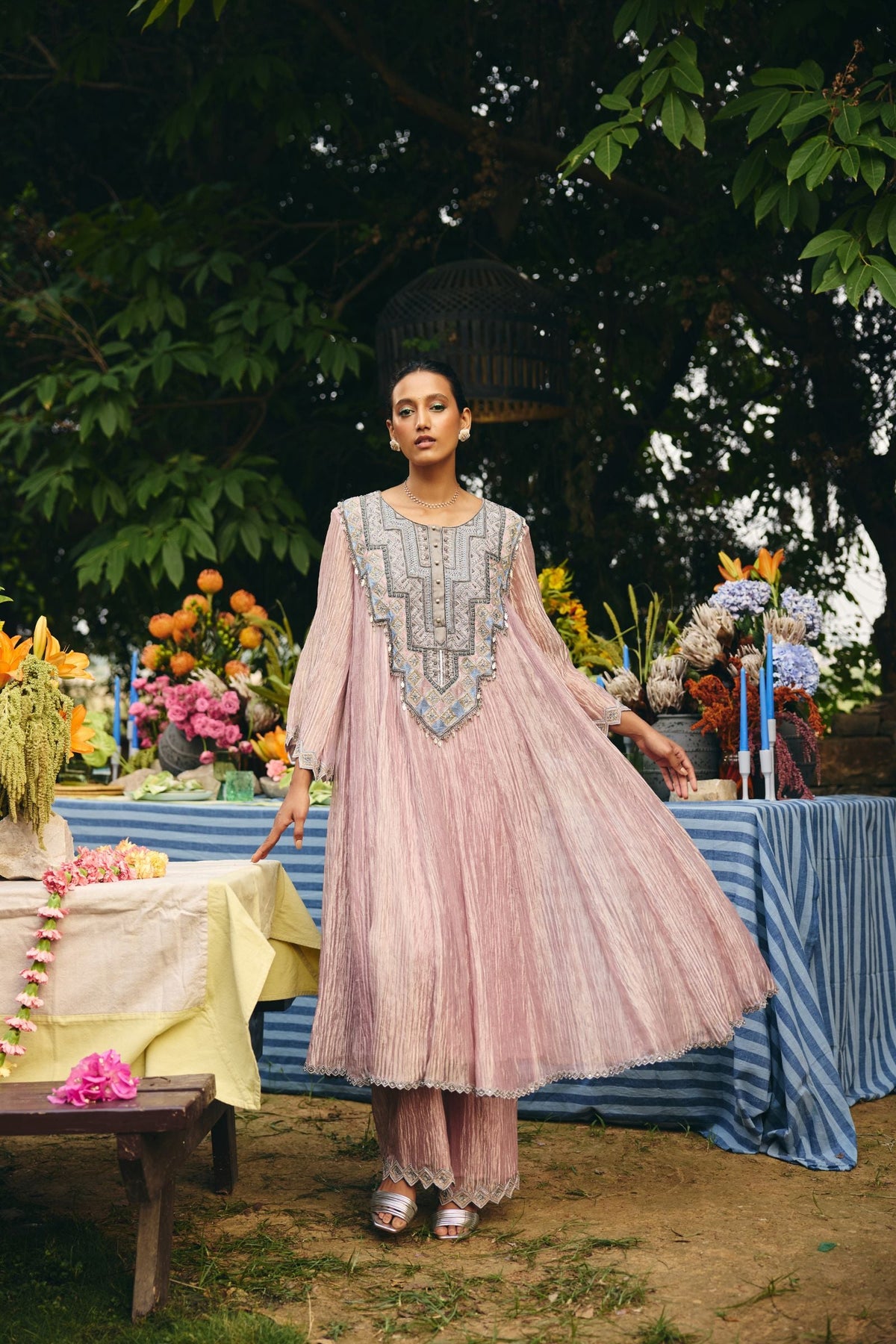 CRUSHED TISSUE ANARKALI PAIRED WITH FLARED PANT