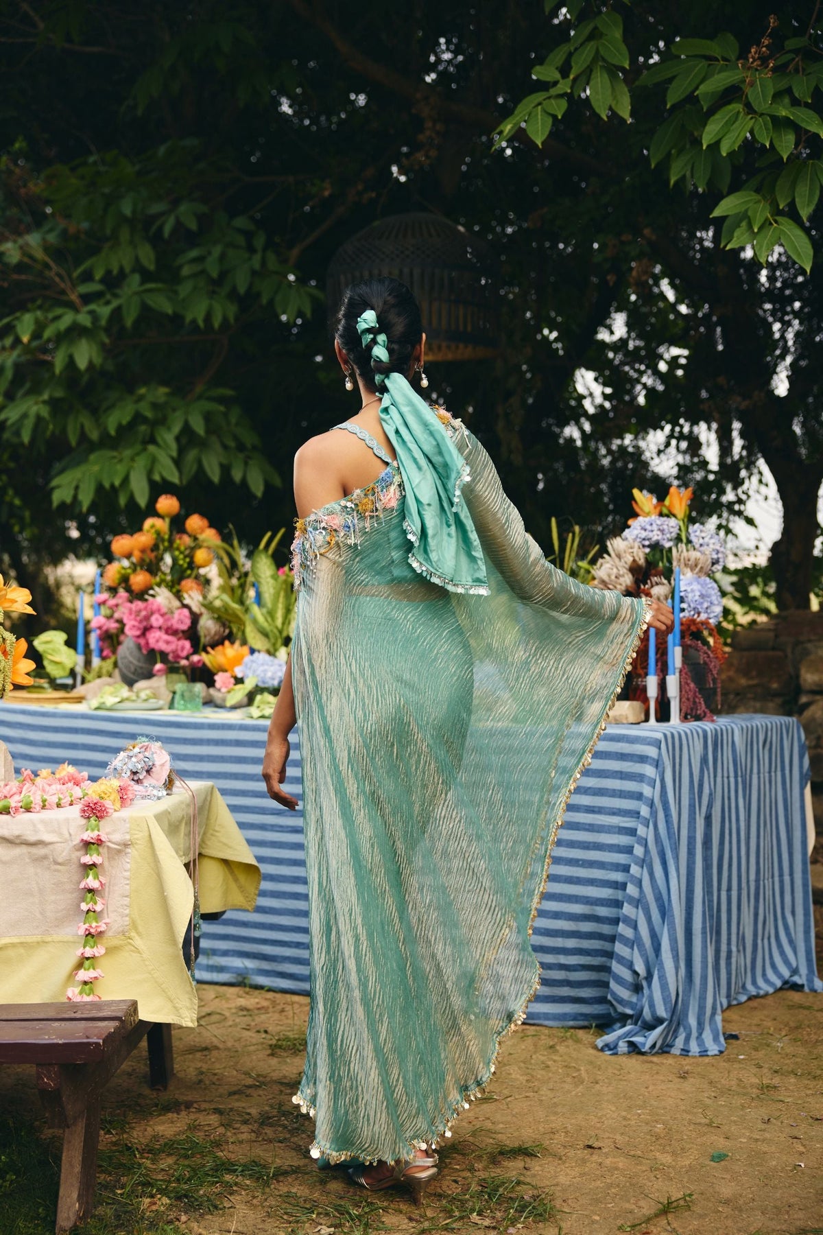 OFF SHOULDER CAPE PAIRED  DRAPED  SKIRT AND BLOUSE