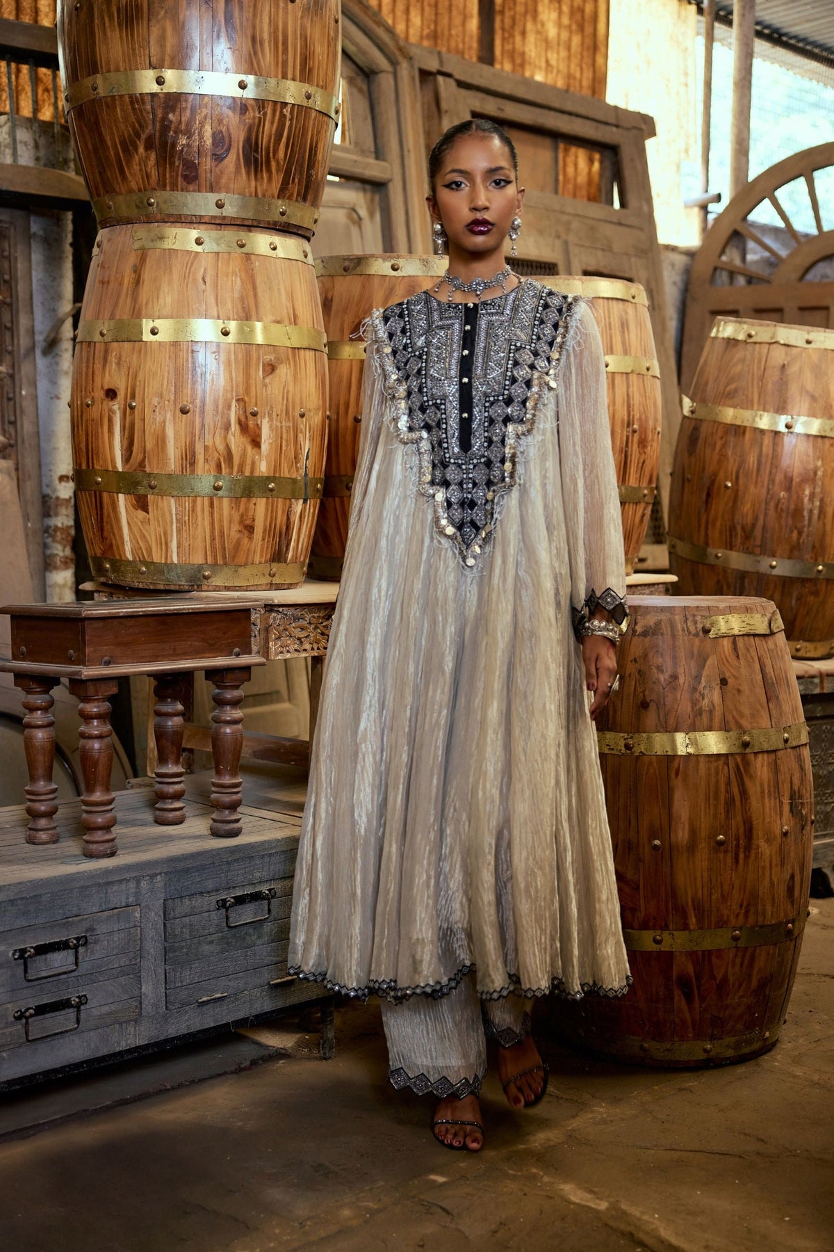 PLEATED TISSUE ANARKALI AND PANTS