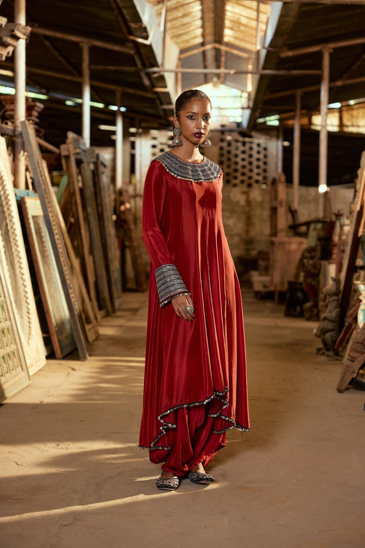 MAROON HIGH LOW ANARKALI WITH DHOTI