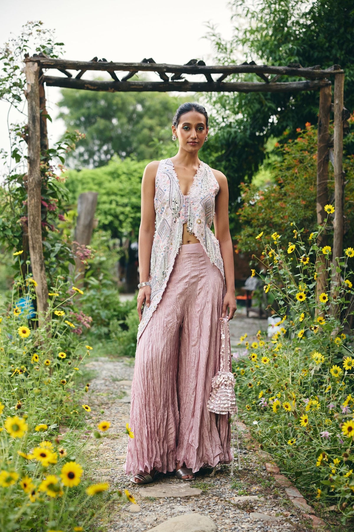 KURTA JACKET FULL EMBROIDERED PAIRED WITH CRUSHED SHARARA