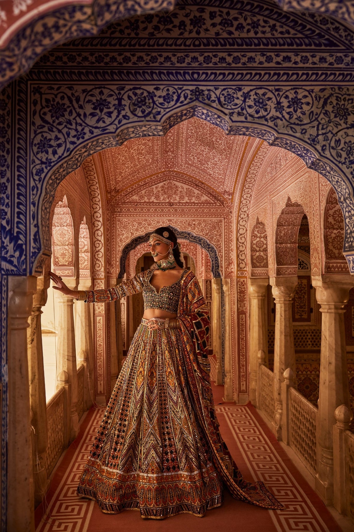Multicolour Lehenga Set With Hand Embroidery