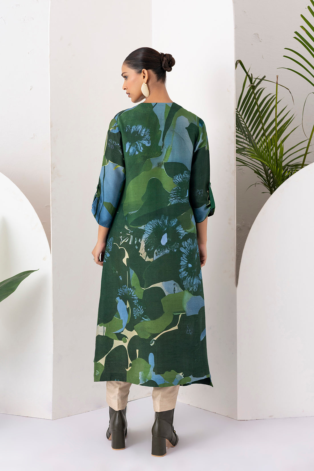 Green & Blue Viscose Dupion Printed Dress  (1 PC)