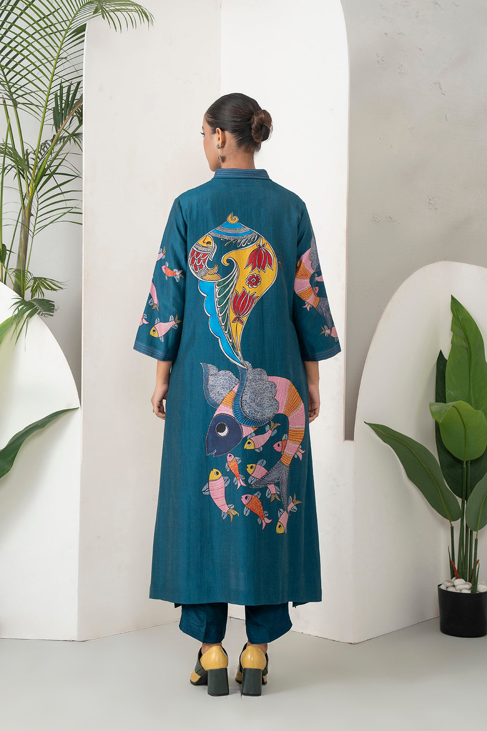 Indigo Silk Chanderi Playful Aquatic Motif Printed Dress Set (3 PCS)