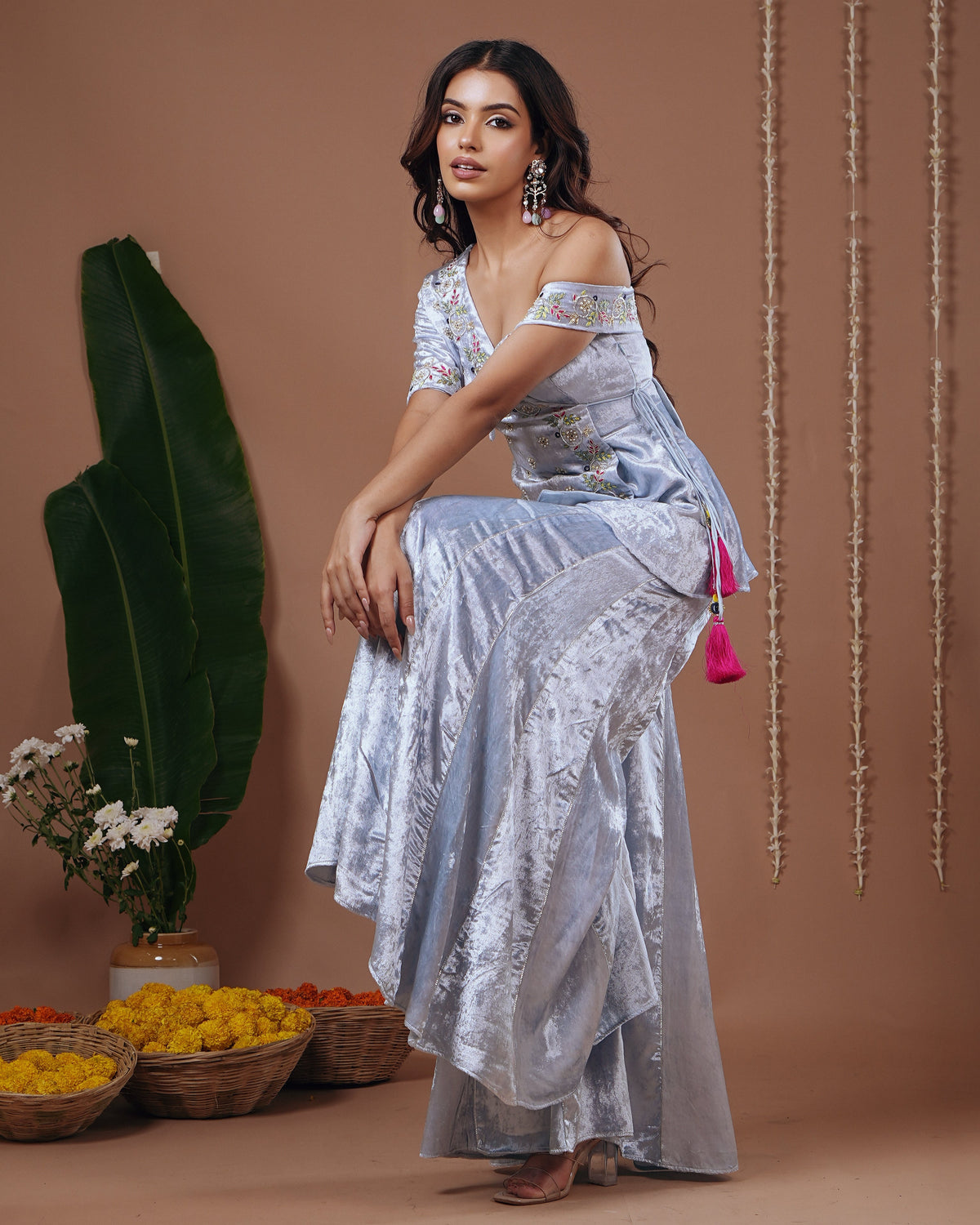 Sky Blue Velvet Indo Set (Set of 3)