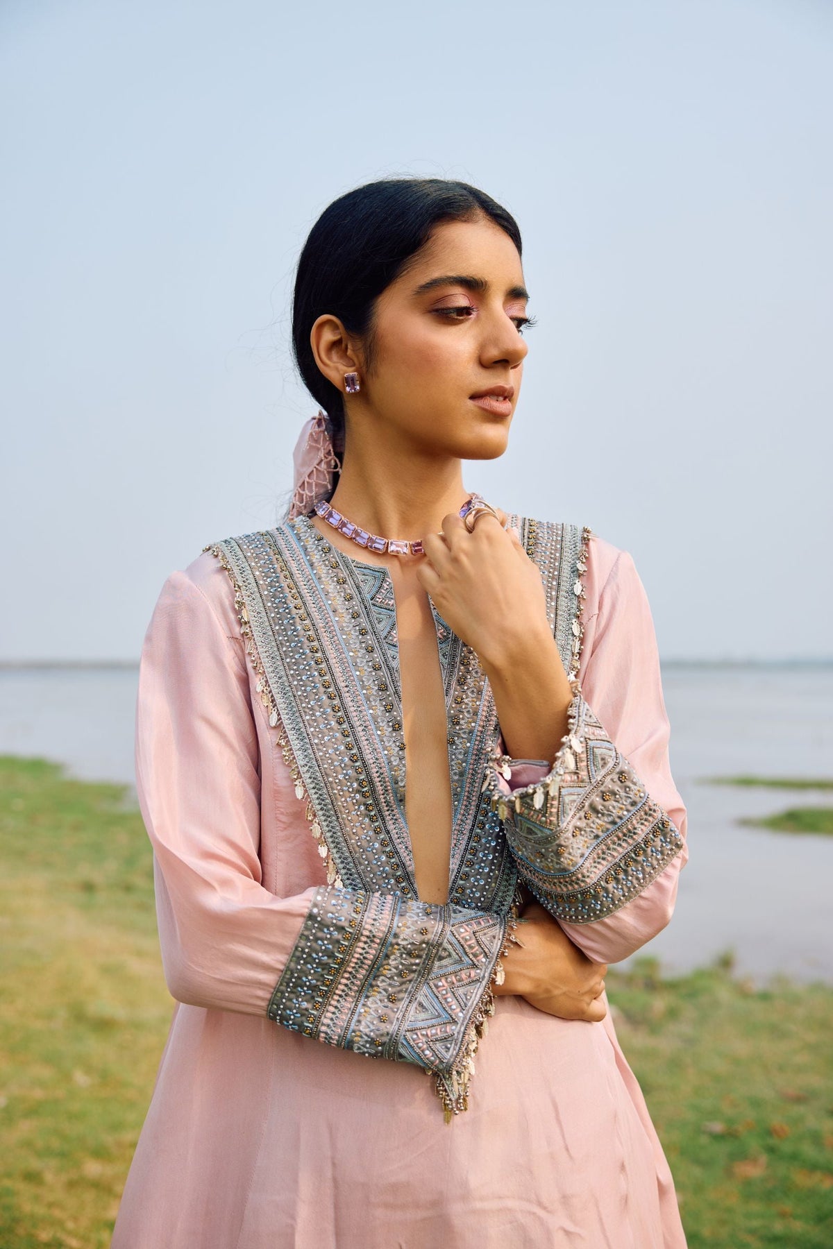 KURTA WITH HEAVY YOKE PAIRED WITH   DHOTI AND BLOUSE
