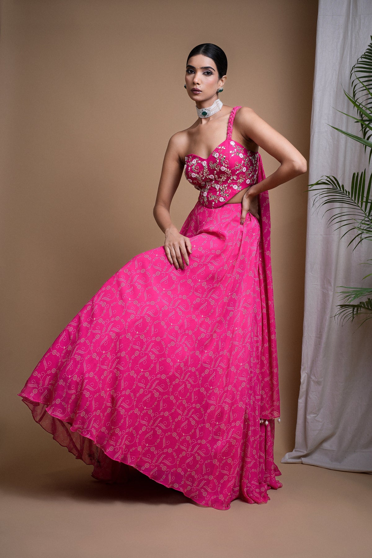 HOT PINK DIGITAL PRINT INDO LEHENGA SET   (SET OF 2)