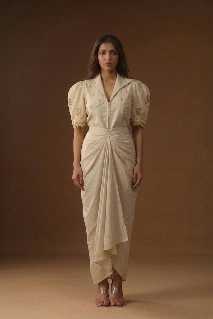 Rangadevi Safed– Draped Skirt Set