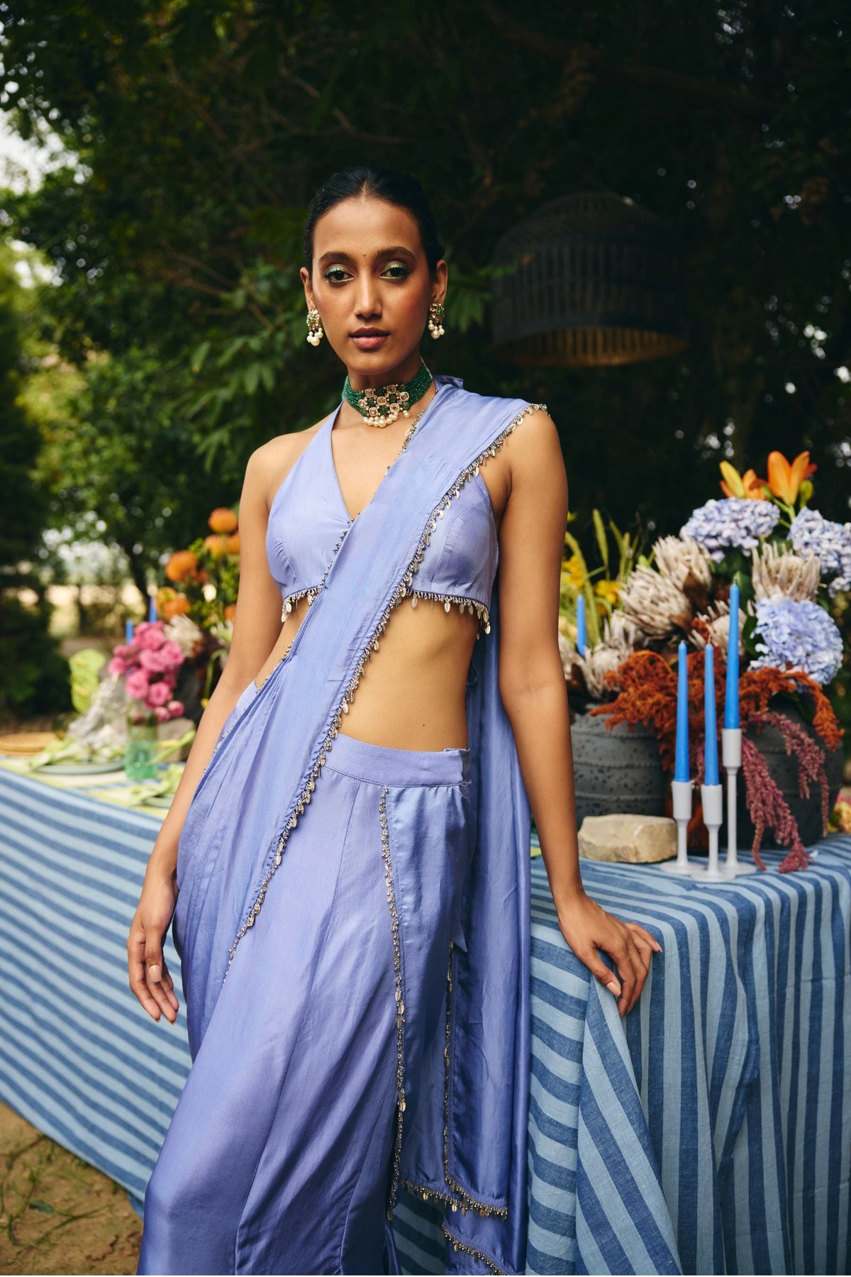FISH CUT SKIRT PAIRED WITH BLOUSE AND BELT
