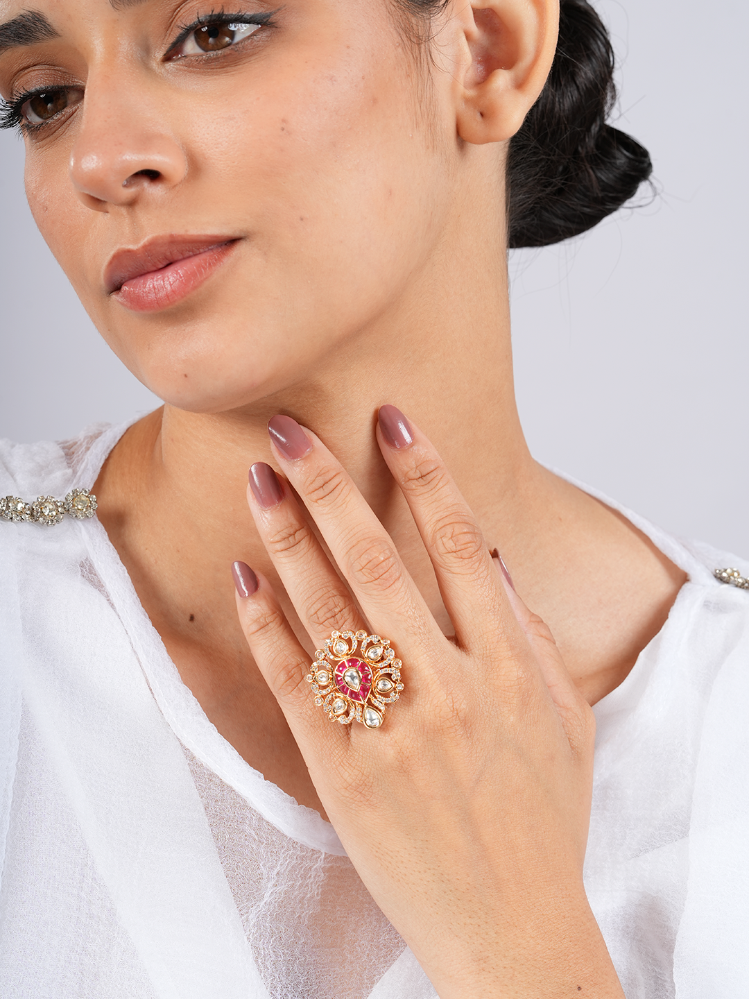 Imperial Kundan Drop Ring