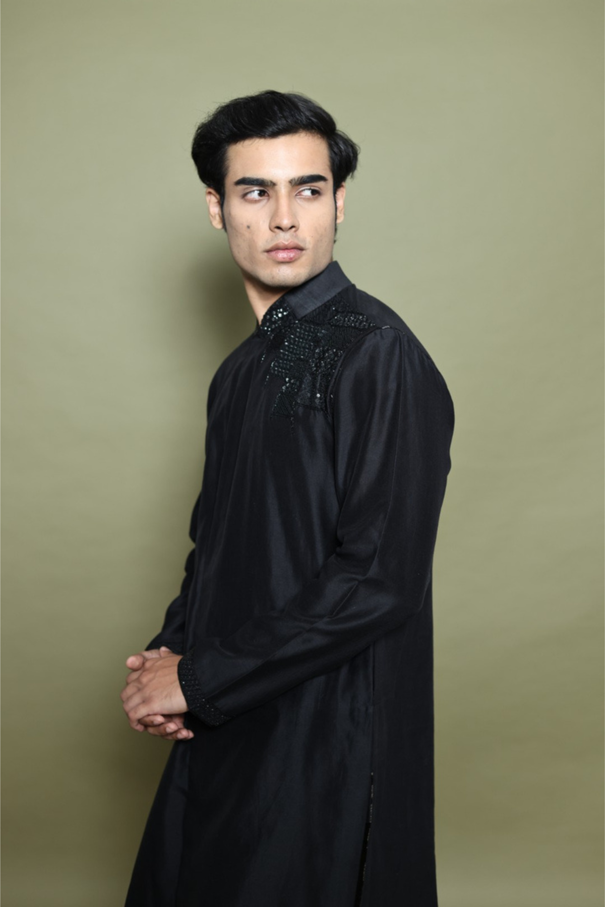 BLACK CHANDERI KURTA WITH TROUSER