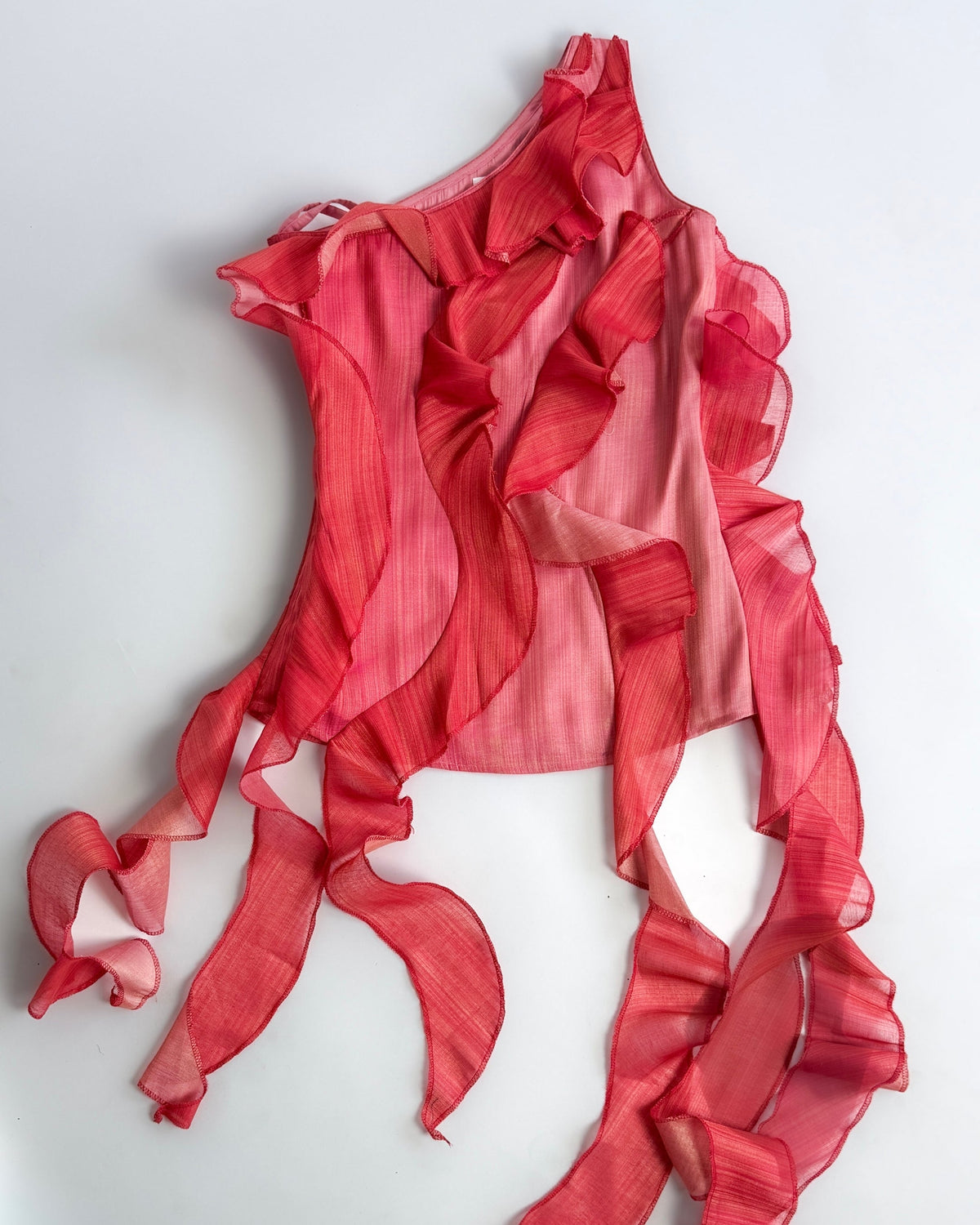 Ruffle Overlay Top – Coral Rose