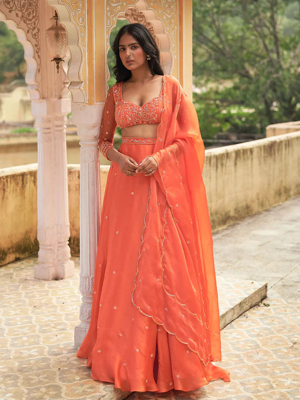 Sundaze Orange Silk Organza Lehenga Set