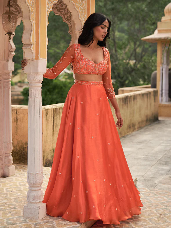 Sundaze Orange Silk Organza Lehenga Set