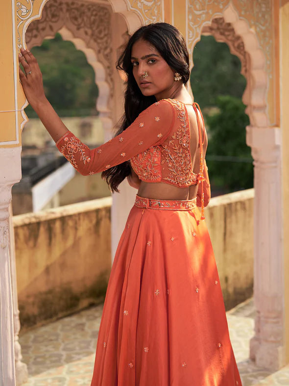 Sundaze Orange Silk Organza Lehenga Set