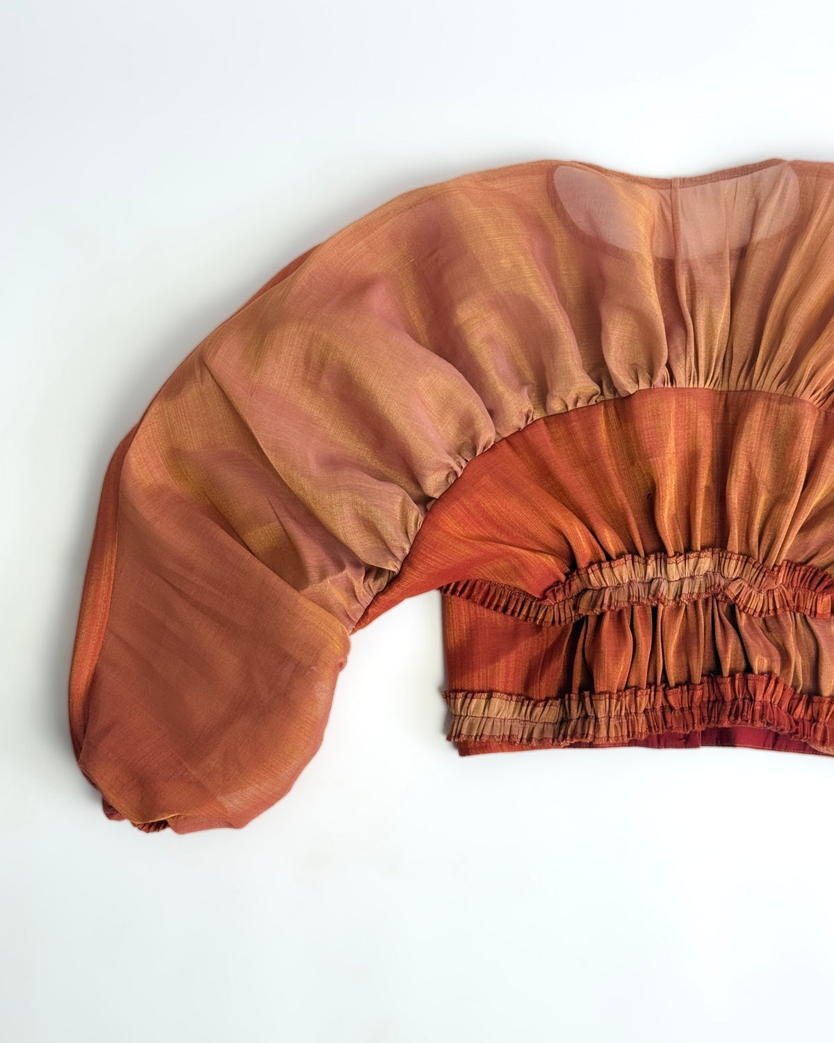 Ruched Balloon Sleeve Top - Burnt Orange