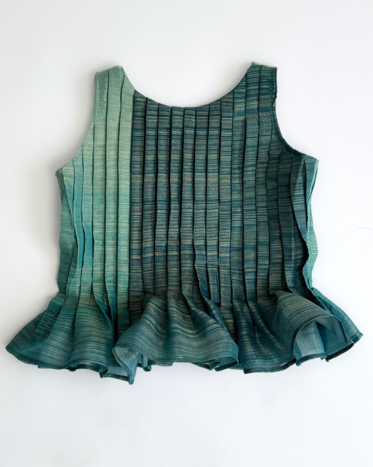Pleated Peplum Top - Teal Silk