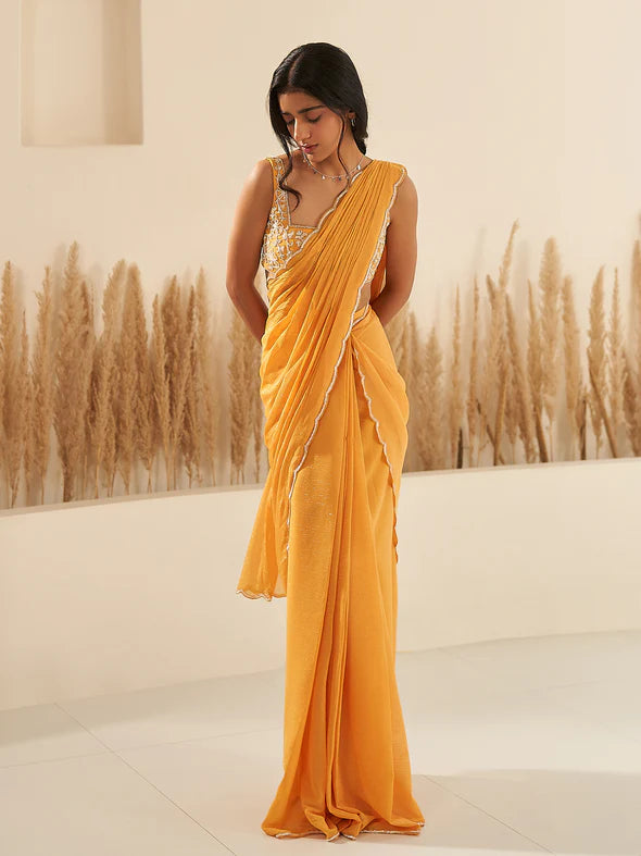 Marigold Draped Saree Set