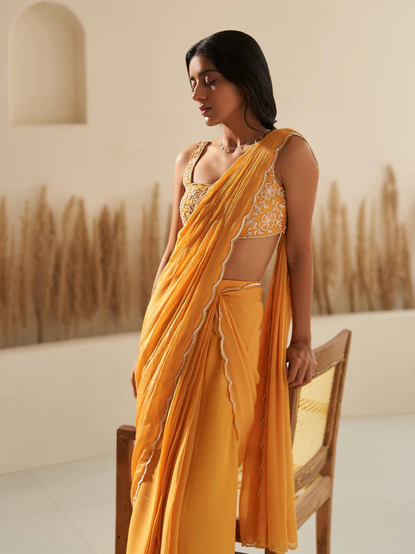 Marigold Draped Saree Set