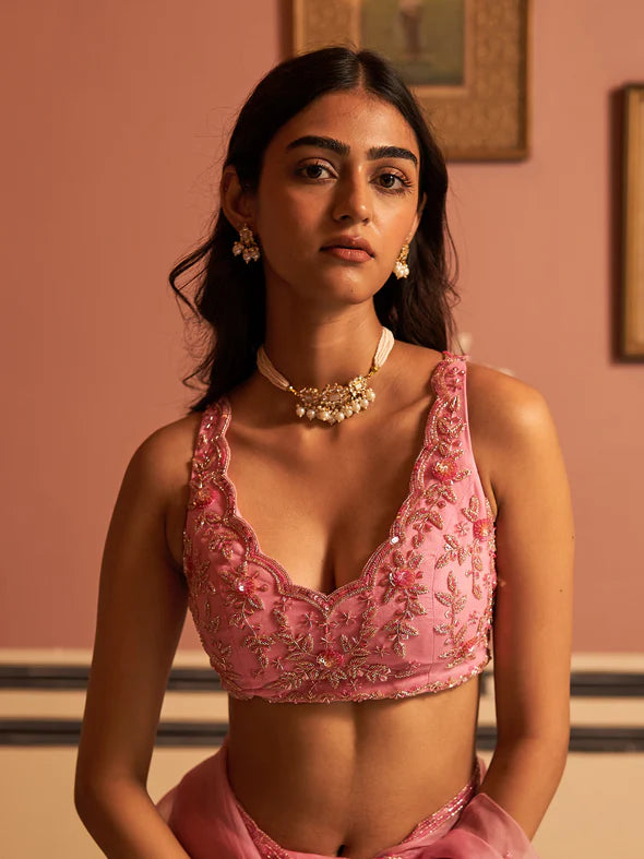 Gulab Pink Organza Saree Set