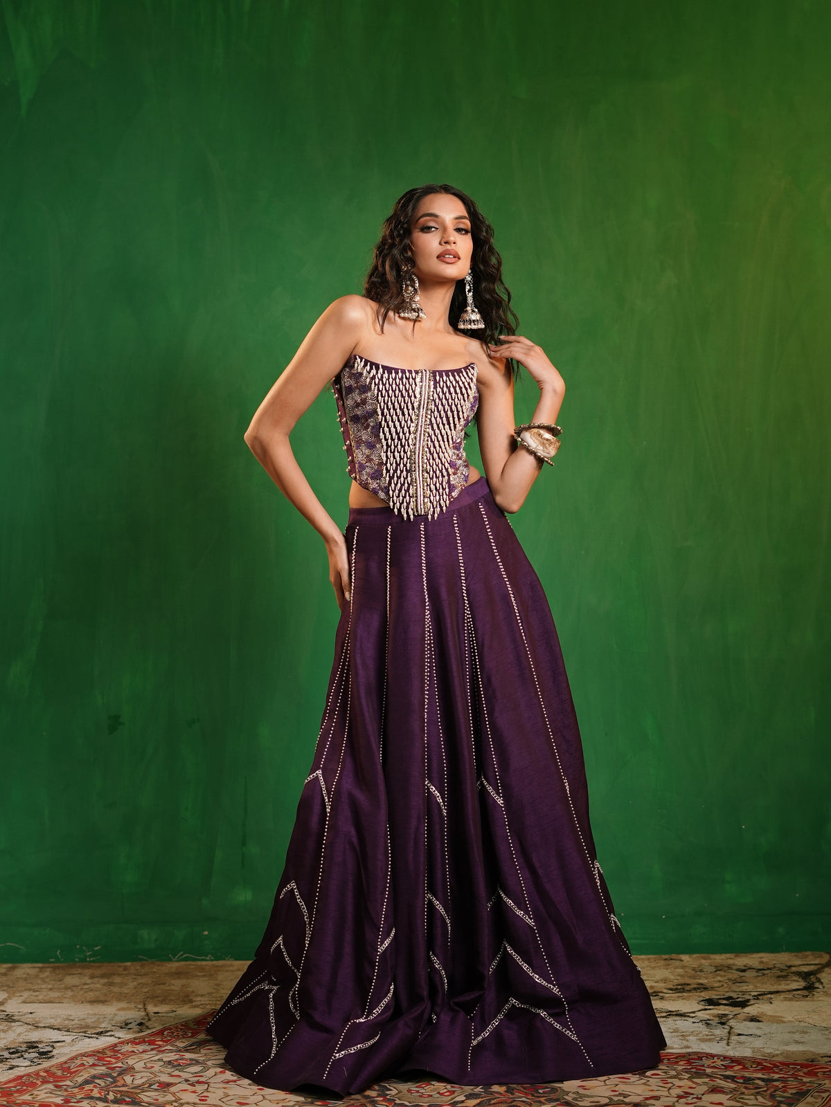Dark Purple Corset Heavy Lehenga Set (Set of 2)