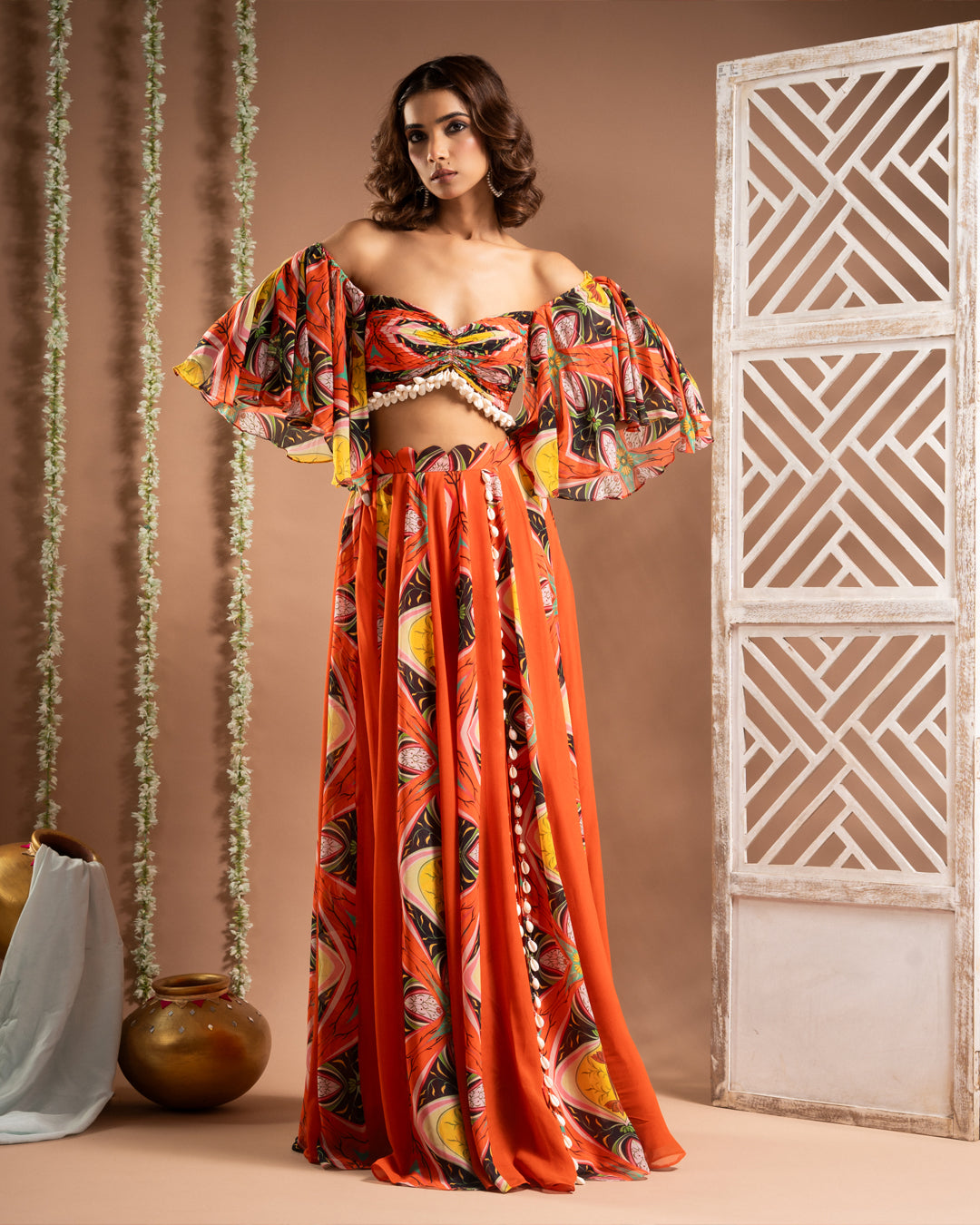 Orange Kaudi Abstract Print Indo Set (Set of 2)