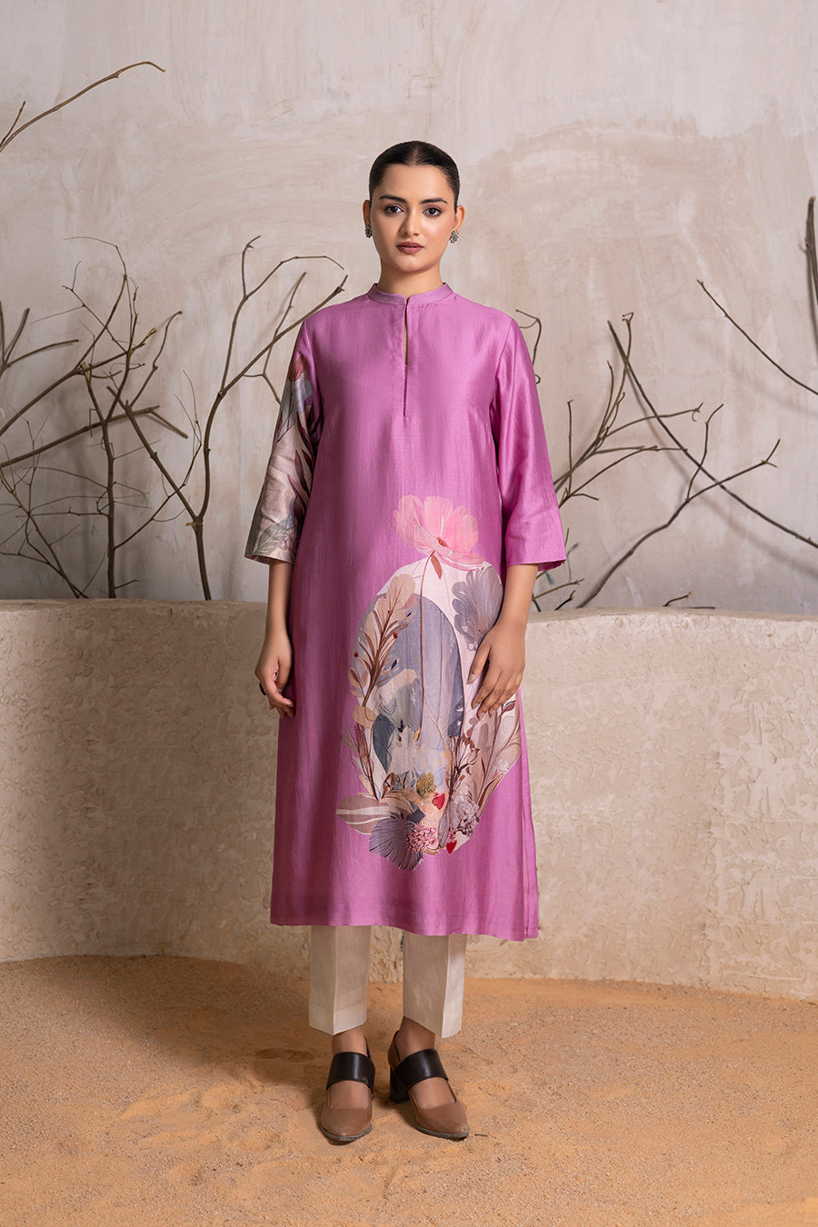 Lavender Silk Chanderi Printed Tunic (1 PC)