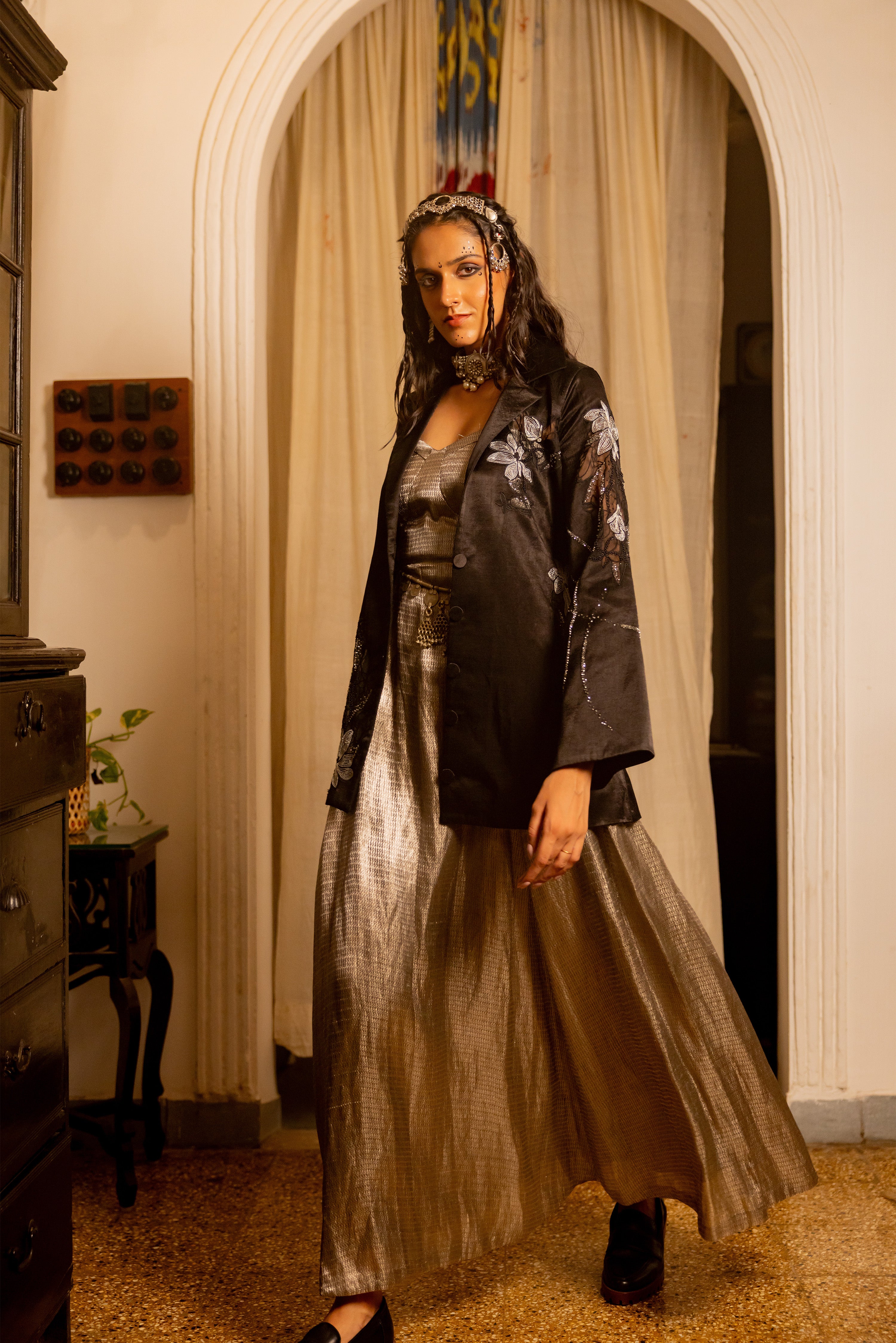 BLACK BLAZER WITH SILVER DRESS ( NEERJA)