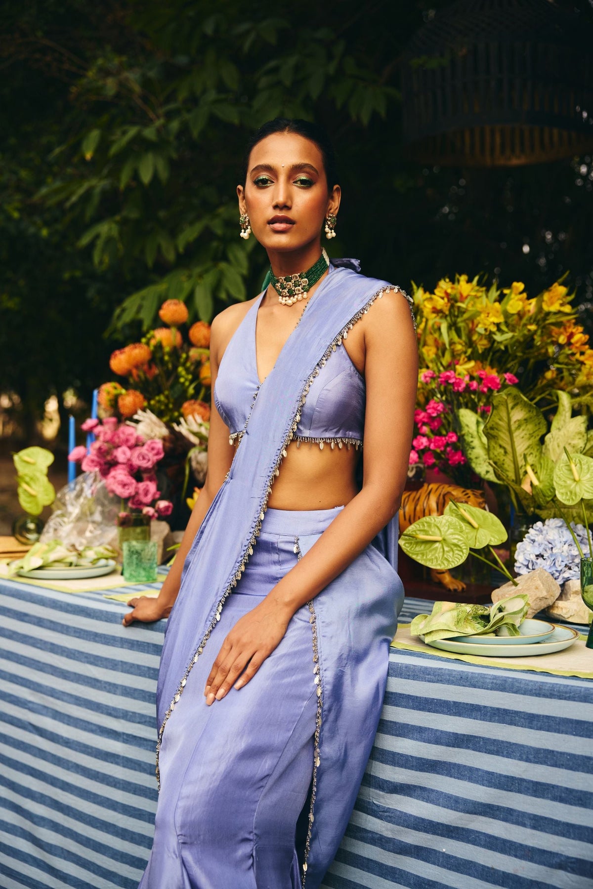 FISH CUT SKIRT PAIRED WITH BLOUSE AND BELT