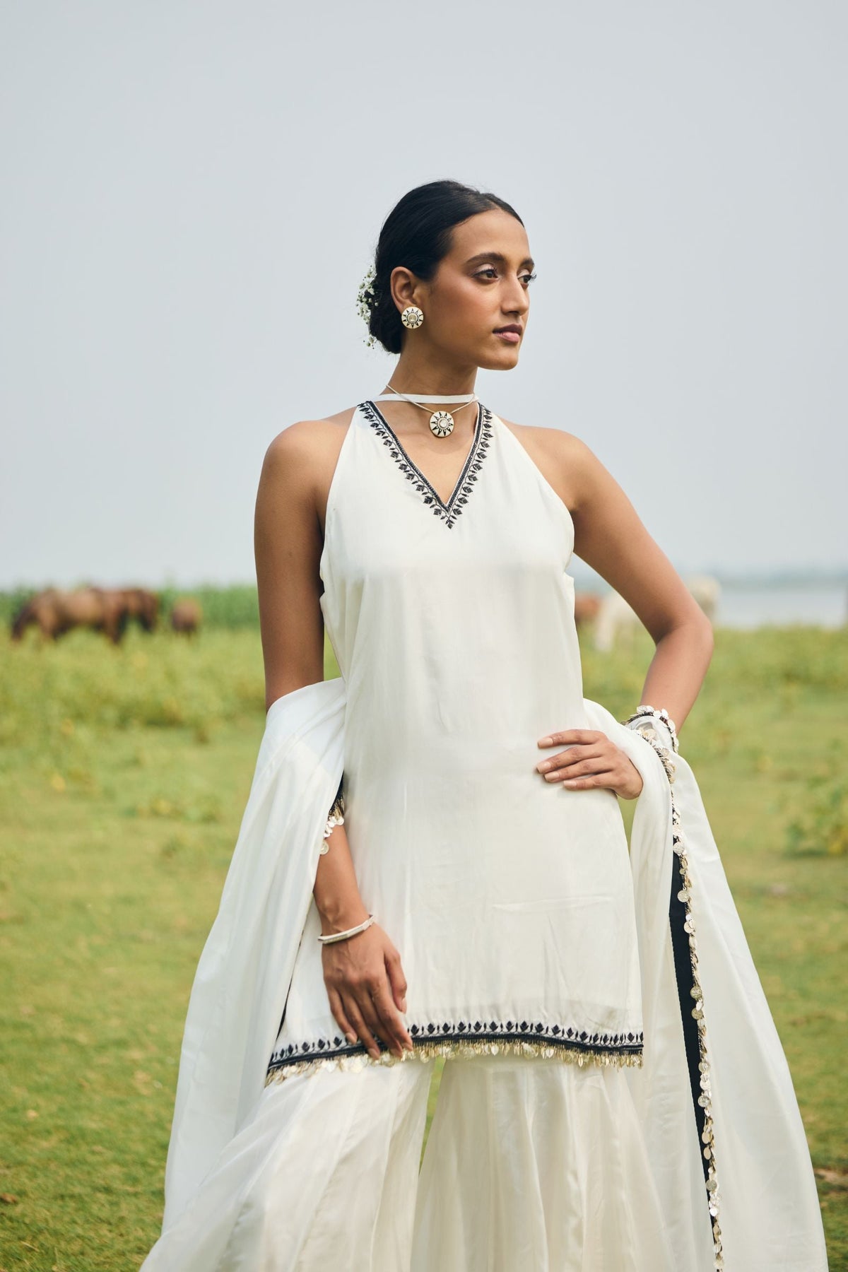 GHARARA PAIRED WITH SHORT KURTA AND DUPATTA