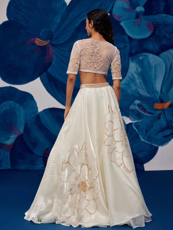 Petal Moon Ivory Organza Lehenga Set