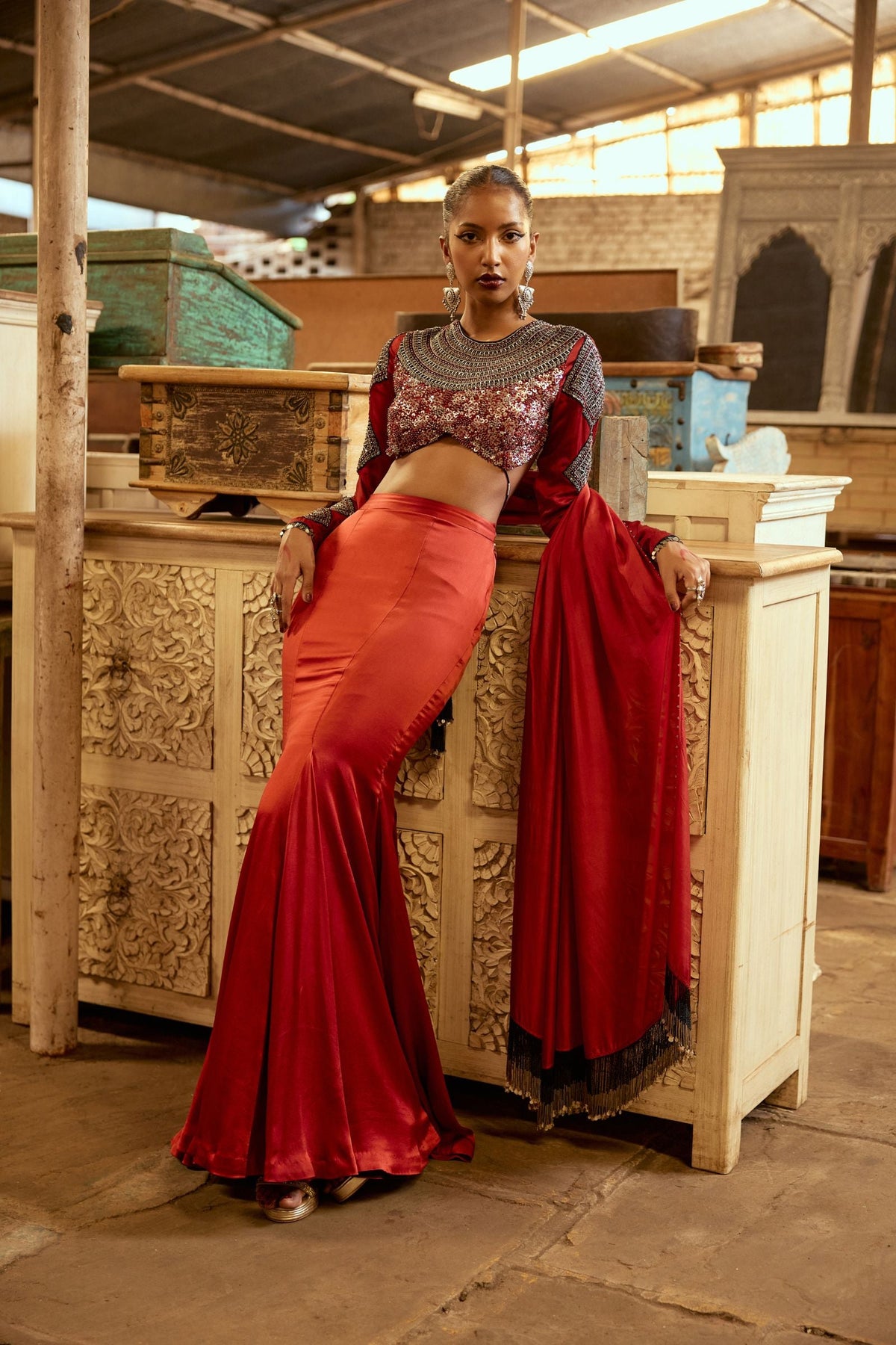 FISH CUT SKIRT+DUPATTA