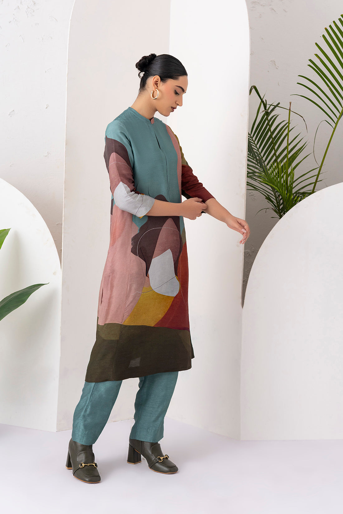 Multicoloured Viscose Dupion Printed Tunic  (1 PC)
