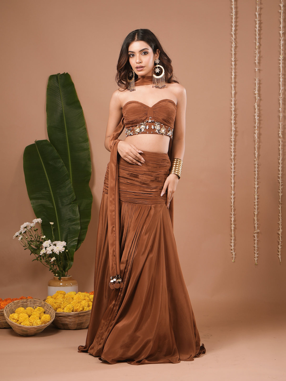 Brown Corset Indo Skirt Dress (Set of 3)