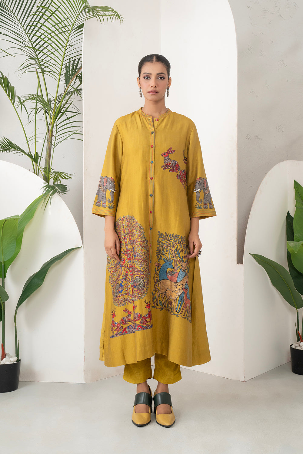 Mustard Silk Chanderi Traditional Inspired Printed Dress Set (3 PCS)