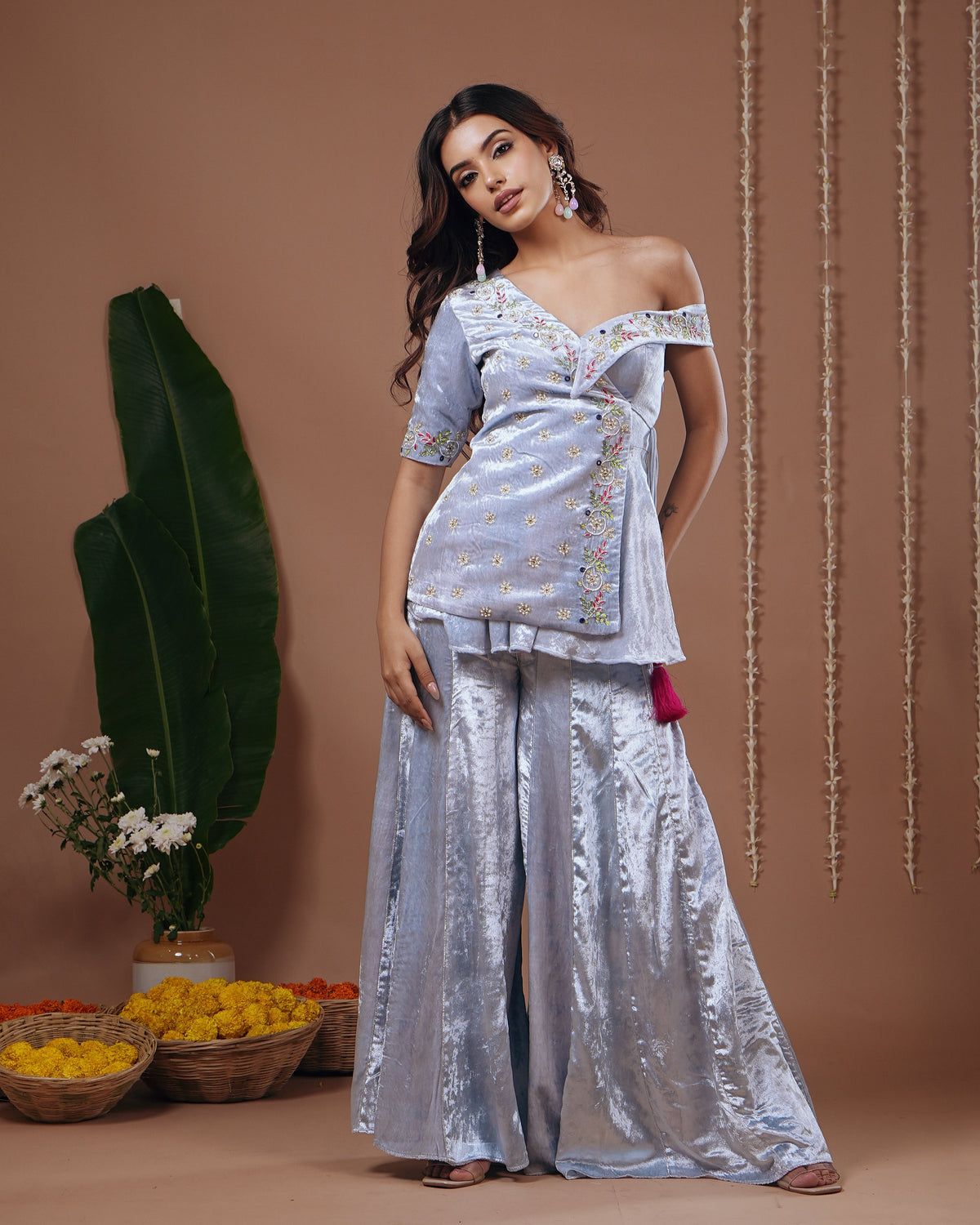 Sky Blue Velvet Indo Set (Set of 3)