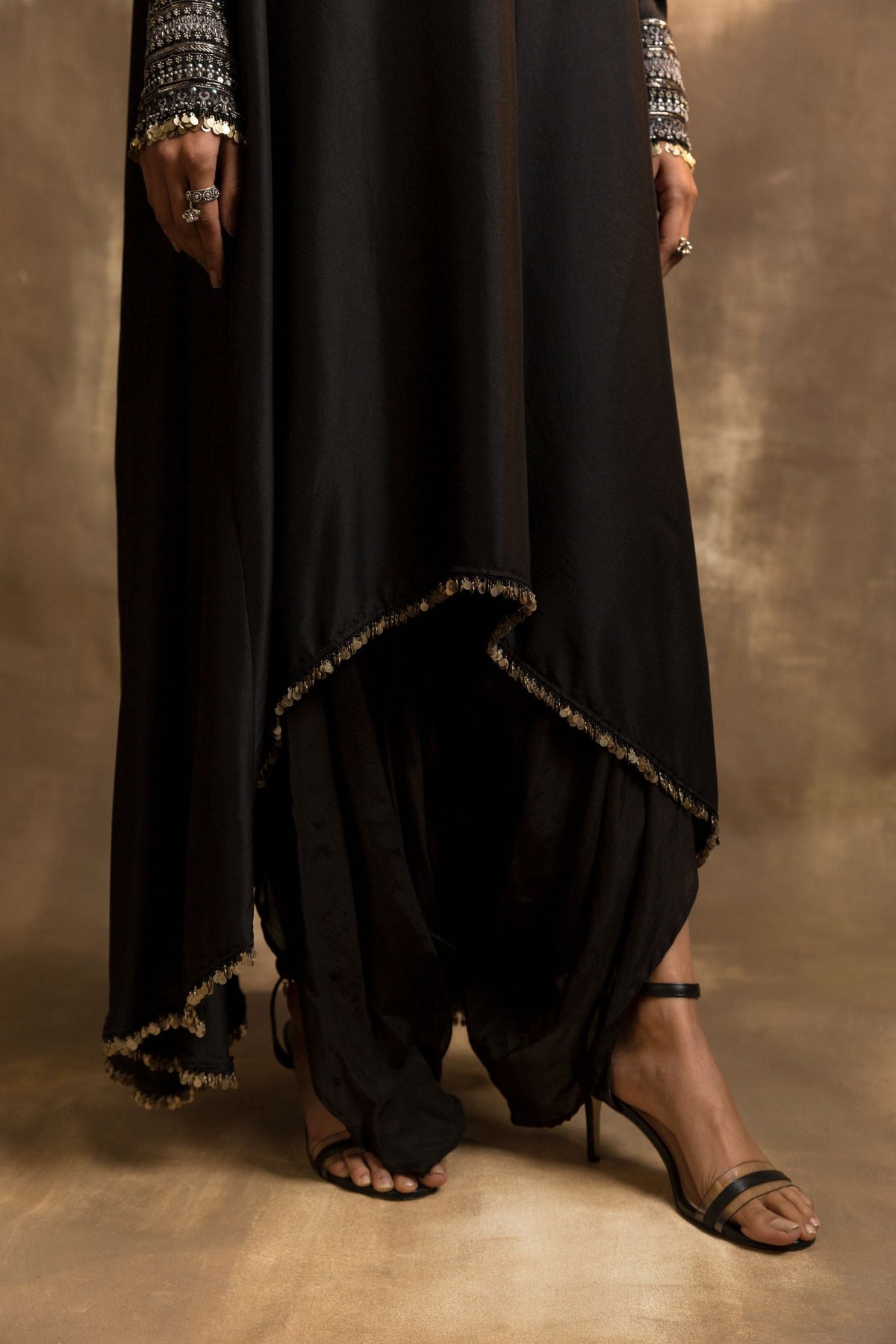 BLACK HIGH LOW ANARKALI WITH DHOTI