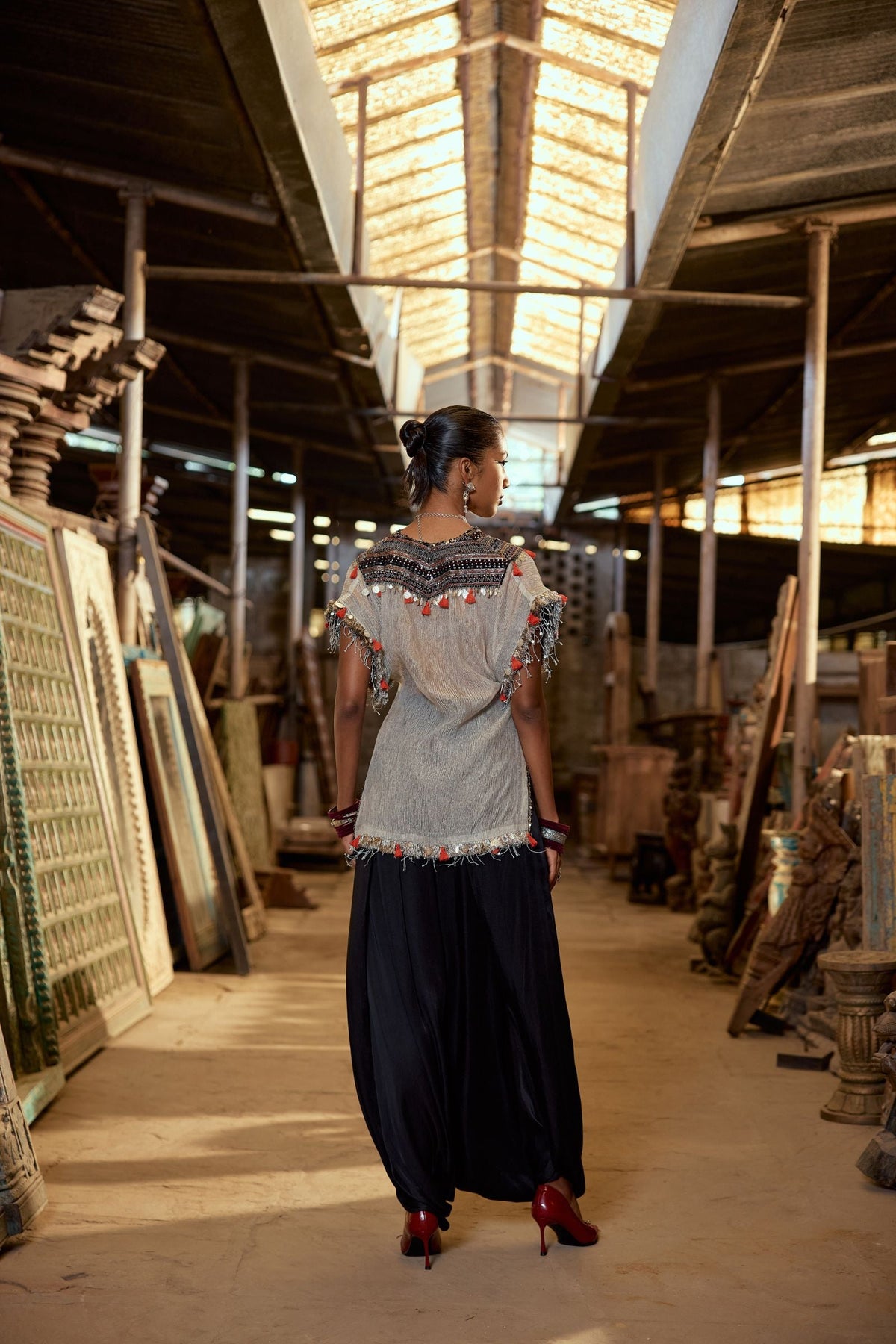 CRUSH TISSUE KURTA WITH DHOTI