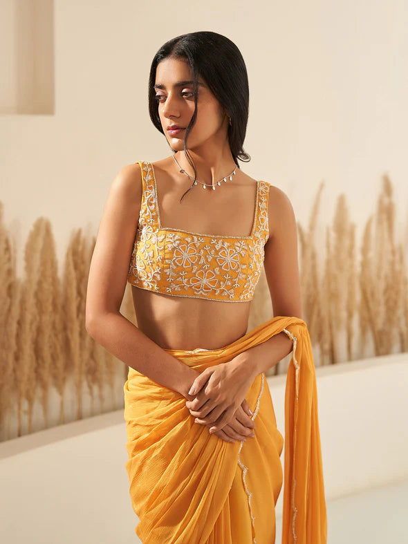 Marigold Draped Saree Set