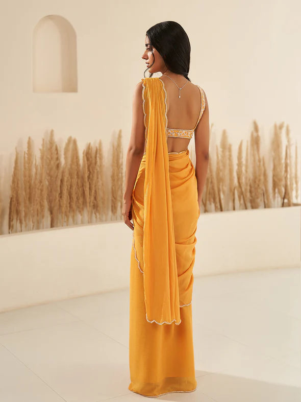 Marigold Draped Saree Set