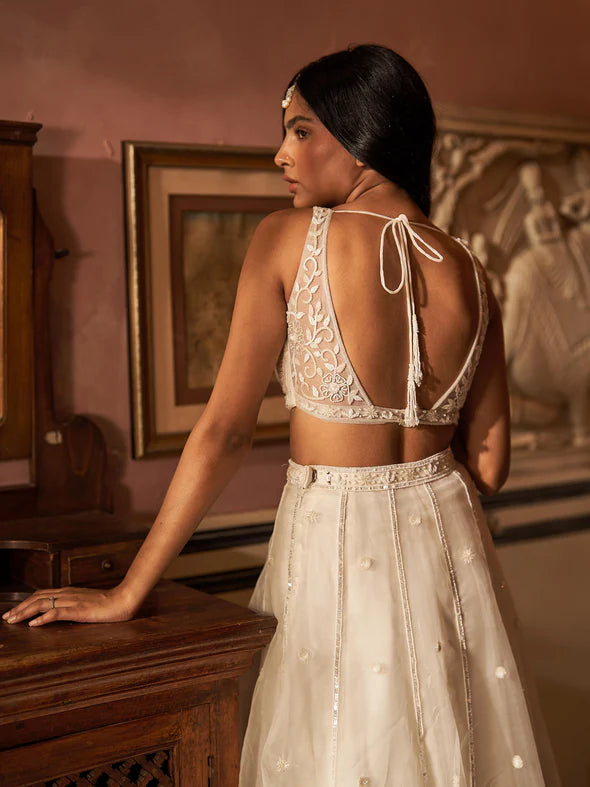 Crystal Off-White Silk Organza Lehenga Set